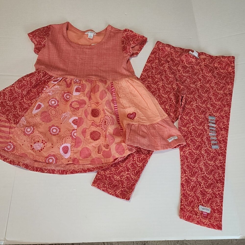 Naartjie girl size 7 outfit New orange top tunic leggings